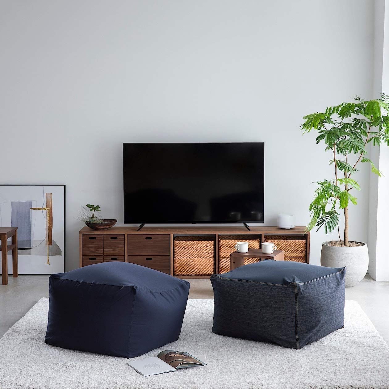 特売】無印良品 体にフィットするソファ・綿デニムネイビー・セット 幅