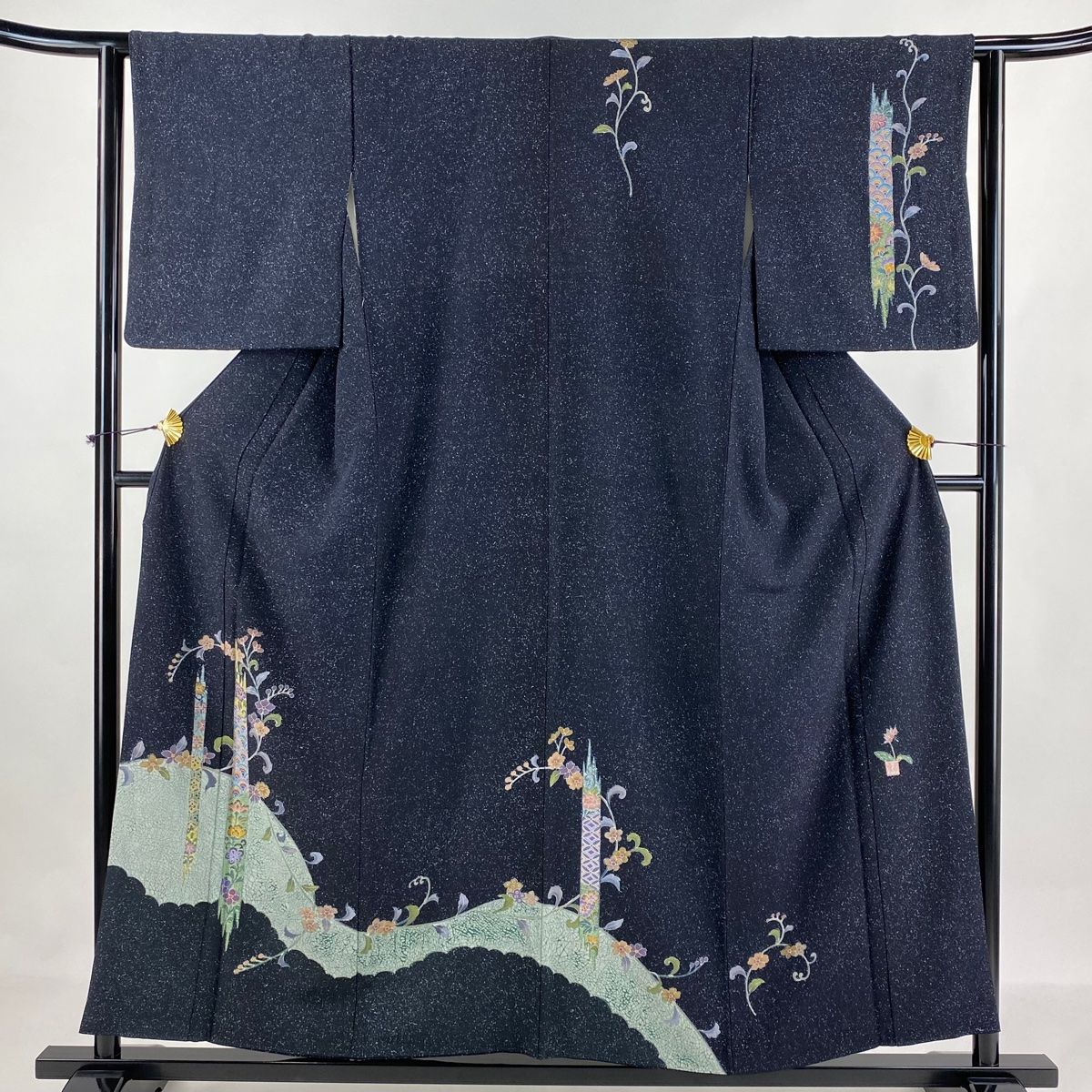 訪問着 身丈153cm 裄丈62cm S 袷 落款あり 菊 草花 染め分け ぼかし 薄  