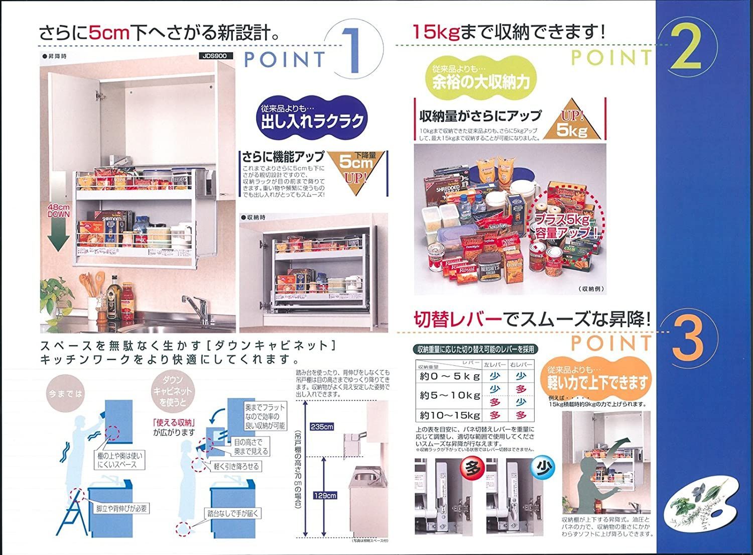 昇降式吊戸棚 ダウンキャビネット JDS750 幅750mm吊戸棚用