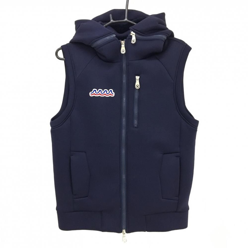 ムータマリン ダウンベスト ネイビー 後ろ身頃ダウン 前身頃裏ボア ダンボールニット フード取外し可 メンズ M ゴルフウェア muta