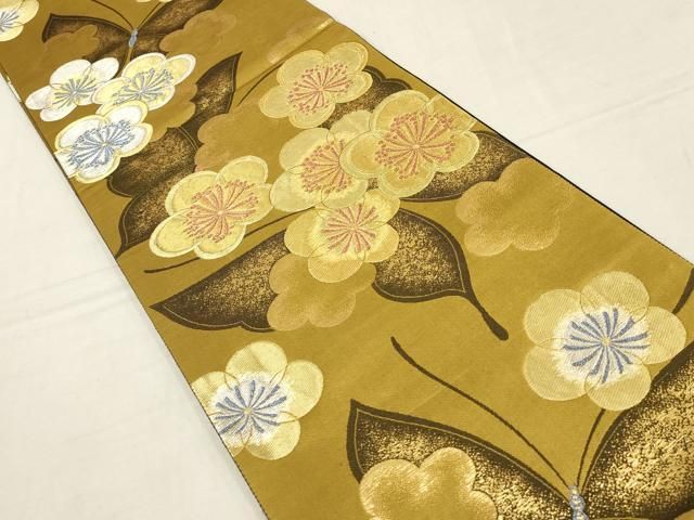 平和屋着物▽振袖用六通柄袋帯 花蝶文 金銀糸 正絹 逸品