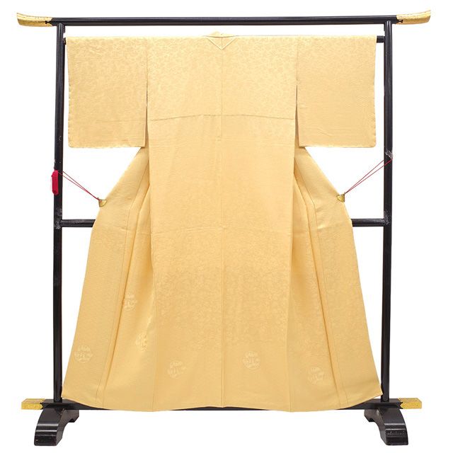 新古品 色無地 付下げ 着物 正絹 袷 サフランイエロー 薄黄色 淡オレンジ 草花 花丸文 花菱 セミフォーマル 春 秋 冬 付け下げ 附下 着物 仕立て上がり 身丈159 裄丈66 Mサイズ みやがわ sb16450