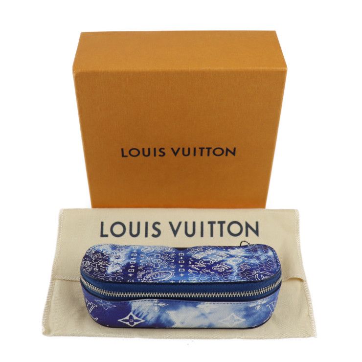 LOUIS VUITTON ルイ ヴィトン エテュイ リュネット GM その他小物 GI0764 レザー ブルー シルバー金具 モノグラム バンダナ  メガネケース 眼鏡入れ ビトン 【本物保証】 - メルカリ