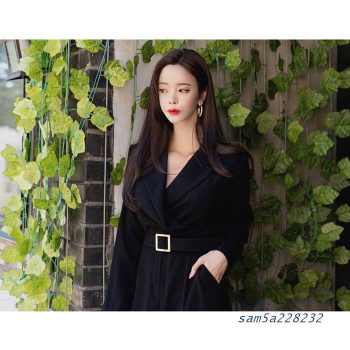 襟付きVネック胸元 ワイドロングパンツ 長袖オールインワンワンピース 黒 大人 上品 きれいめ 韓国 おしゃれ レディース am5a228232