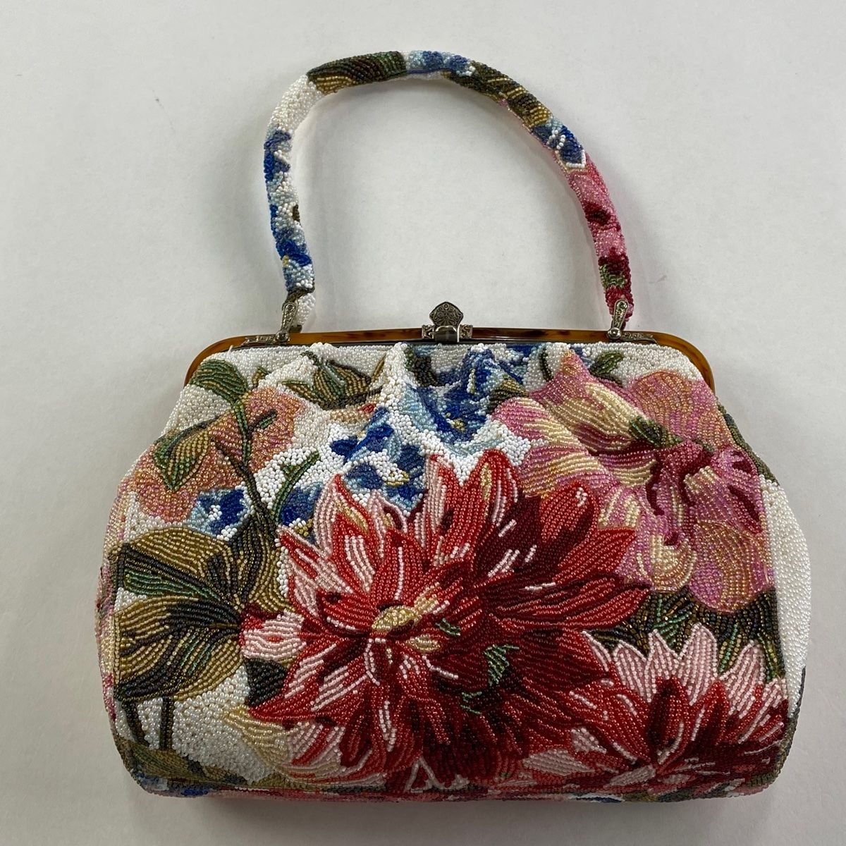和装バッグ ビーズバッグ フォーマル 草花 白 ビーズ 和装小物