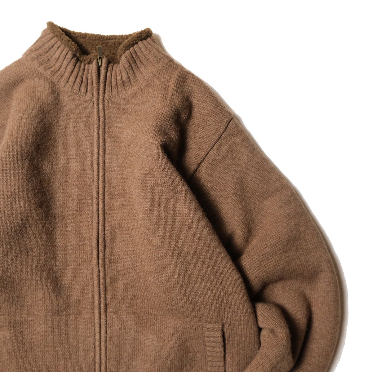 00's LLビーン フリースライニング ウール ニット カーデガン (L) 茶杢系 フルジップ 裏ボア 00年代 旧タグ オールド アウトドア L.L.Bean アメリカ古着 USED ビンテージ ヴィンテージ ユーズド