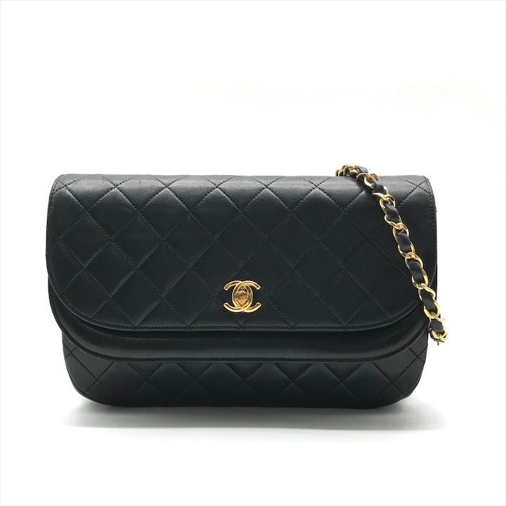 CHANEL シャネル ココマーク ラムスキン マトラッセ ターンロック Wフラップ チェーン ショルダー バッグ 鞄 ブラック a10409