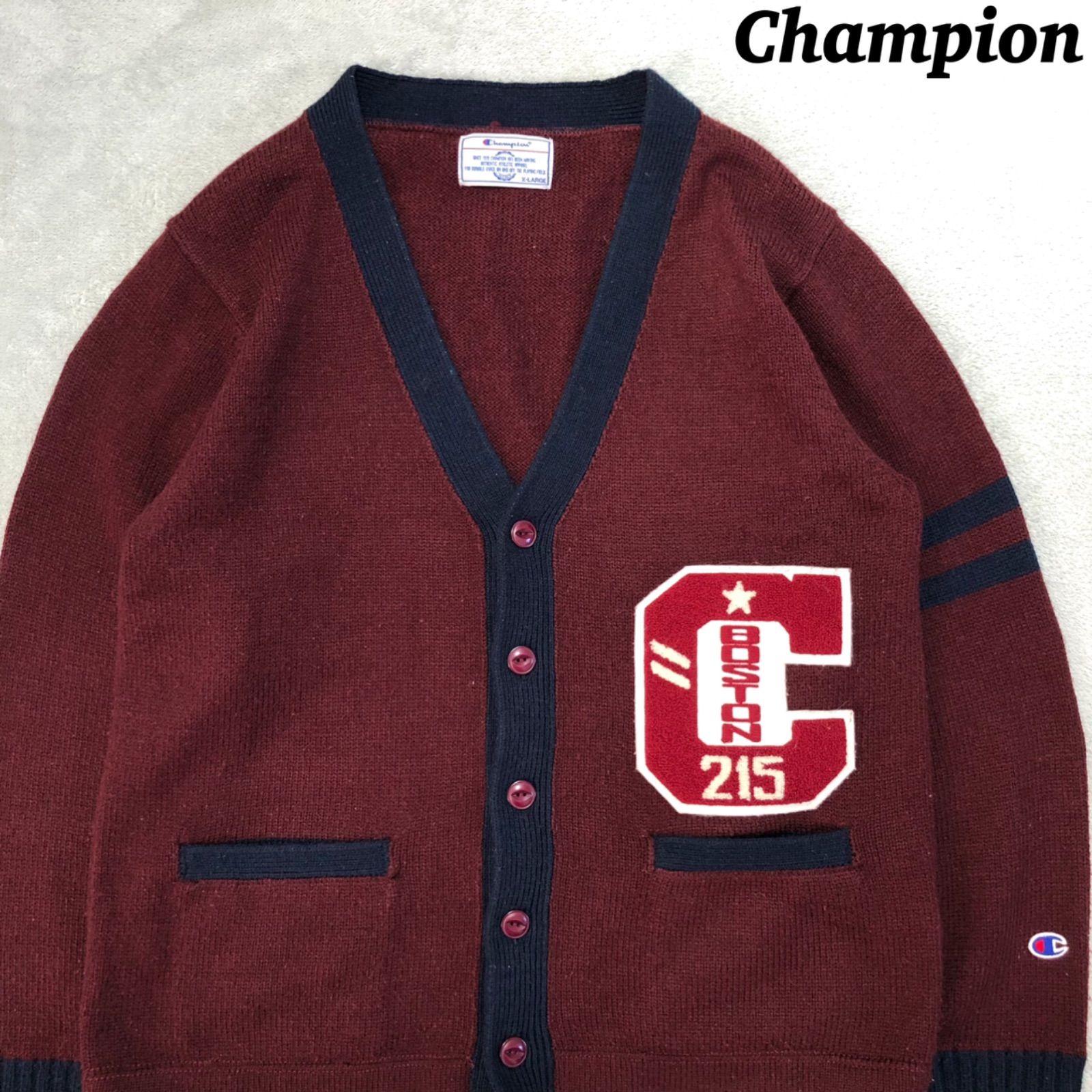 Champion ニットカーディガン ワッペン BOSTON ボストン ライン 