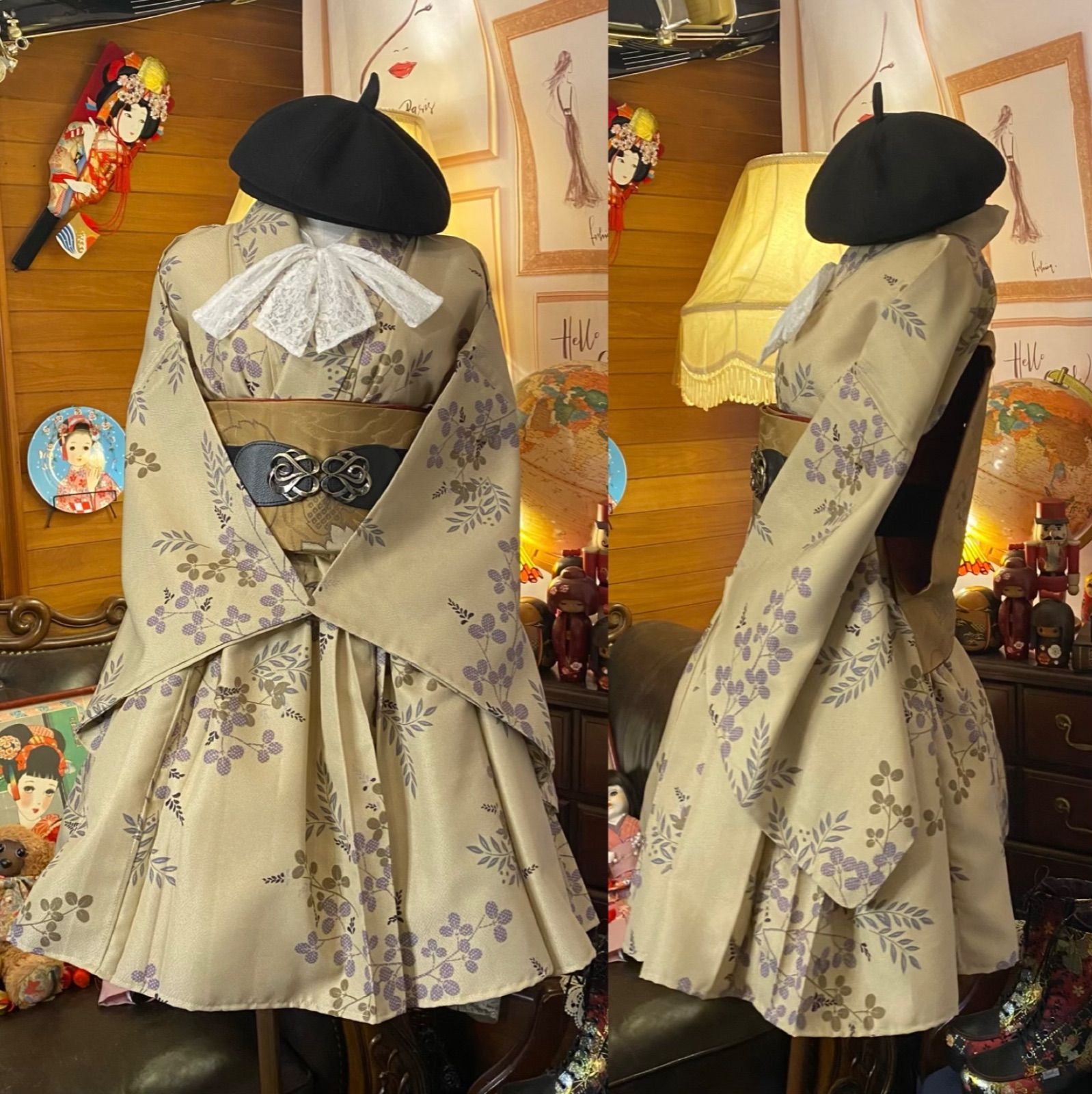 和洋折衷 着物 ミニ丈 ワンピース ドレス 和ロリ 2部式作り帯 京 和洋折衷 着物 ミニ丈 ワンピース ドレス 和ロリ 2部式作り帯 京