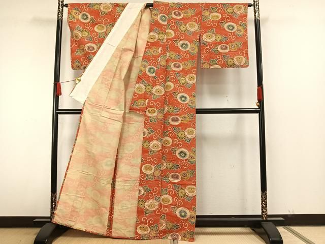 平和屋着物▽小紋 単衣 地紙枝花文 暈し染め 洗える