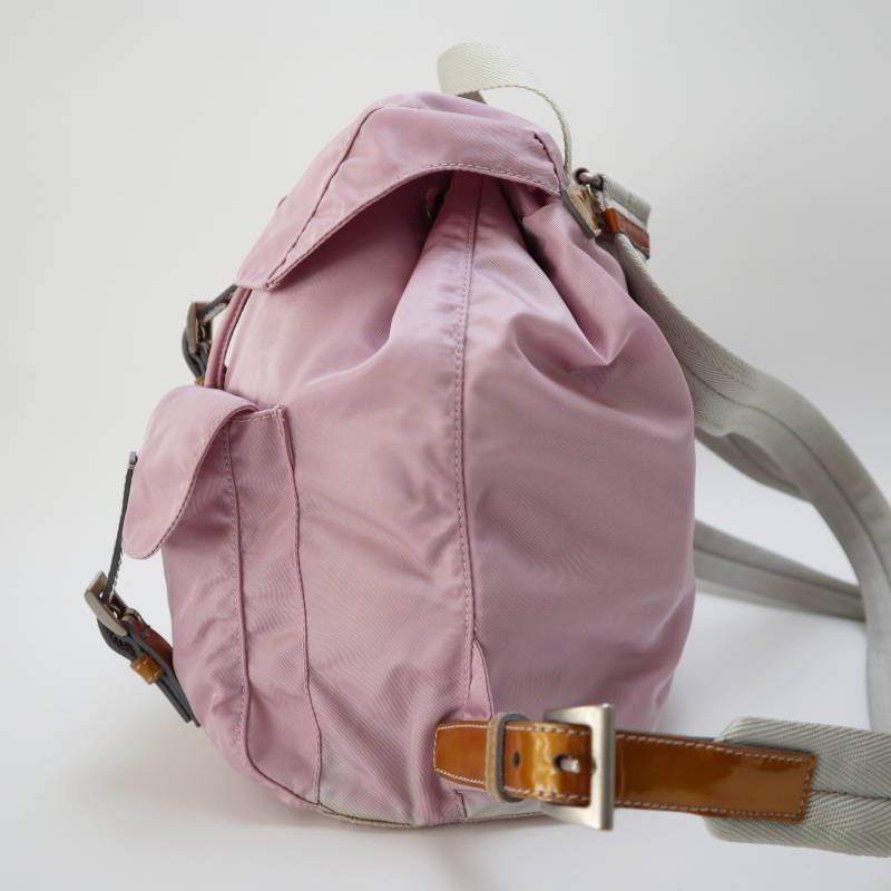 PRADA プラダ ロゴプレートナイロン パテントレザ― バックパック リュック B6677 パープル チャ S09-k092