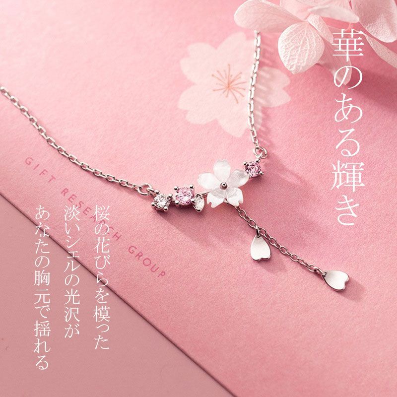 桜 ネックレス ペンダント レディース silver 925 揺れる花びら 合成