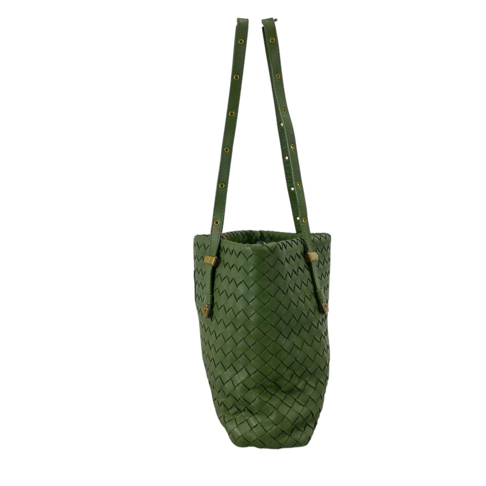 【BOTTEGA VENETA】 イントレチャート トートバッグ グリーン ボッテガヴェネタ カバ イントレチャート レザー トートバッグ