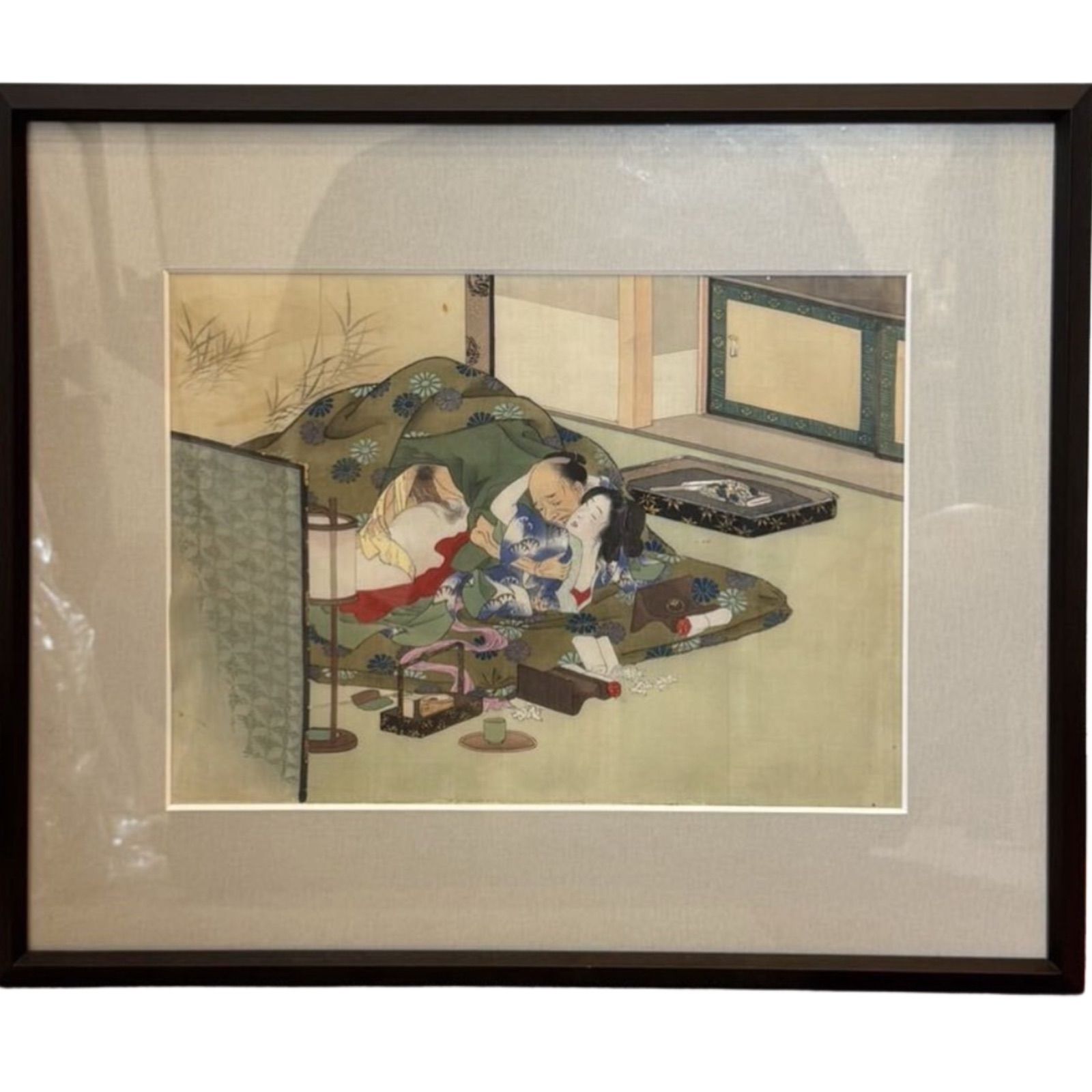 春画 時代物 枕絵 絹本 額 骨董品 古美術
