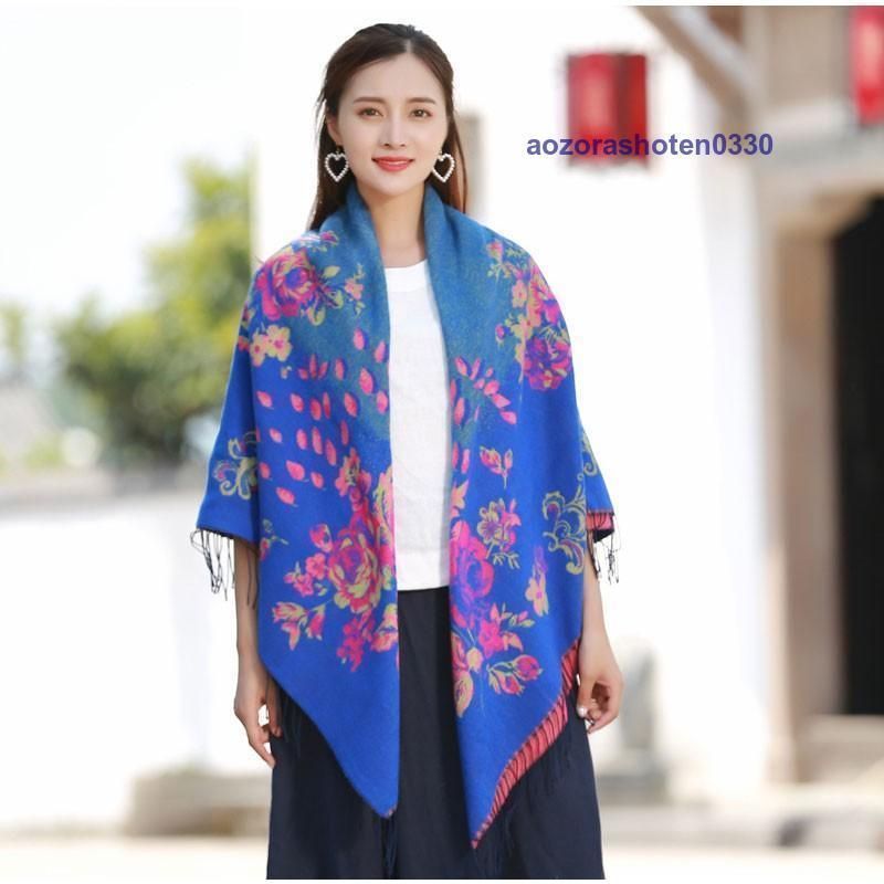 SiSiSi 鈴付き大判小花柄ストール＊ ガーゼ風タッセル付き花柄大判ストール(薄手 フリンジ 羽織り