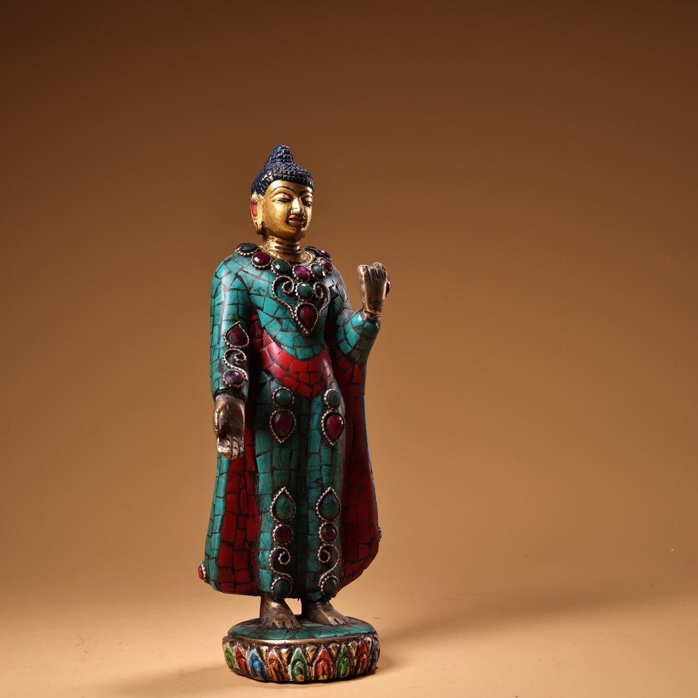 旧家供養品 西蔵収集 銅製 寶石嵌 描金 彩絵 釈迦牟尼像 仏像 仏教 細工 置物擺件 古 古董品 旧家蔵出 蔵友館蔵品 稀少 SKLAD-KIRPICHA_RU