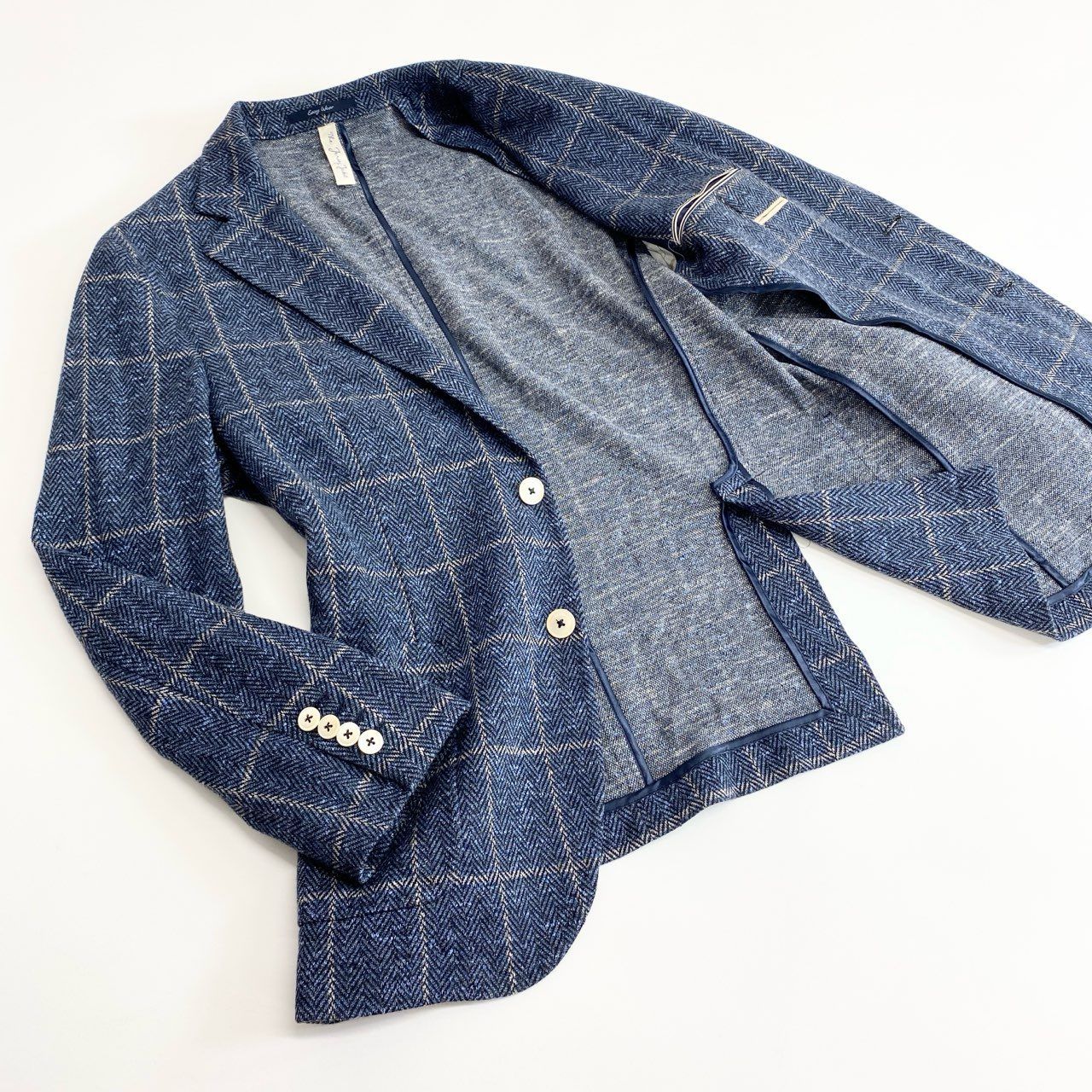 美品✨パオローニ　PAOLONI　テーラードジャケット　リネン　水色　春夏　XL 8f14 《極美品》 ルーマニア製 PAOLONI パオローニ テーラード