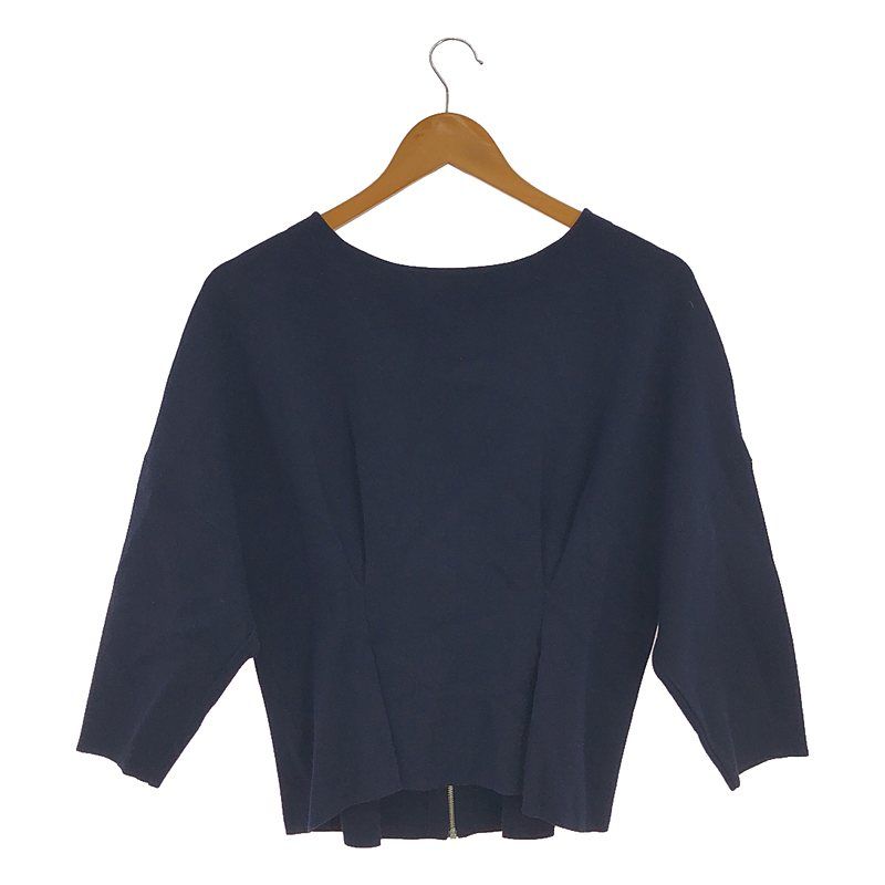ADORE / アドーア | レーヨン混 タック クルーネック ジップアップ ニットカーディガン | 38 | ネイビー | レディース ADORE（アドーア） | タック クルーネック ジップアップ ニット