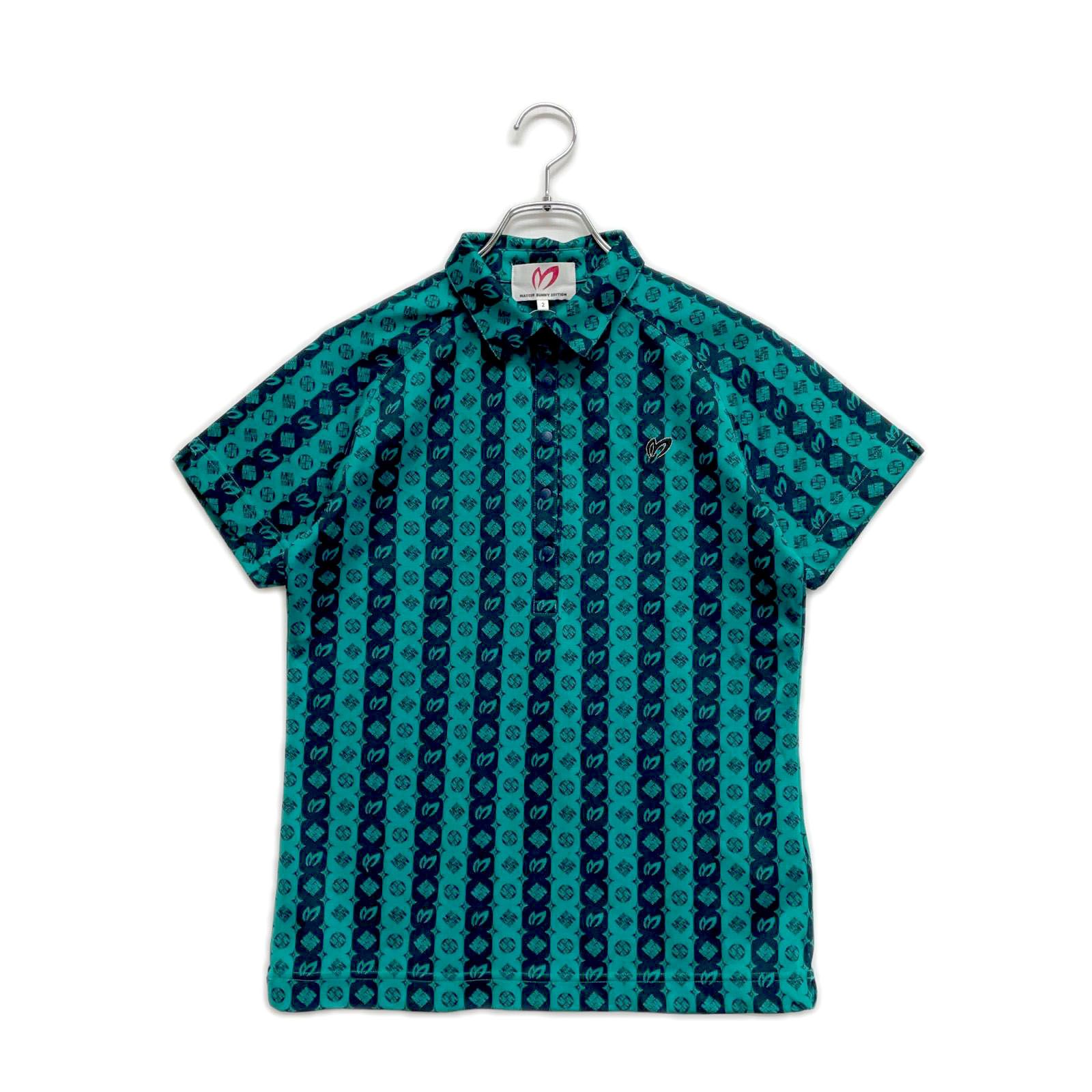 レディース マスターバニーエディション MASTER BUNNY EDITION 半袖ポロシャツ 2 L 緑×紺 ストライプ モノグラム