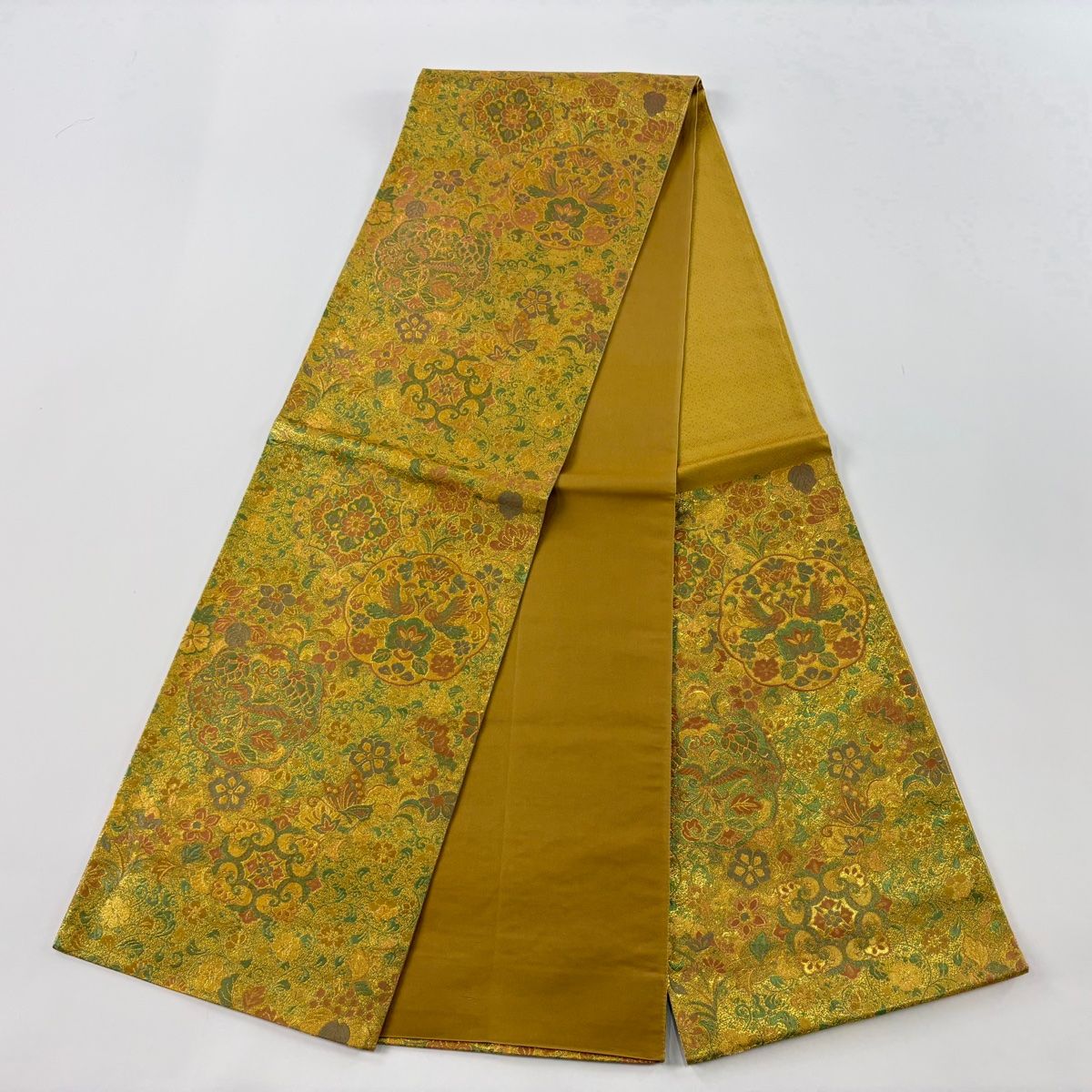 HASHIMOTO 花柄 袋帯　美品 袋帯 美品 秀品 向かい鳥 草花 金銀糸 箔 灰紫 六通 正絹 【