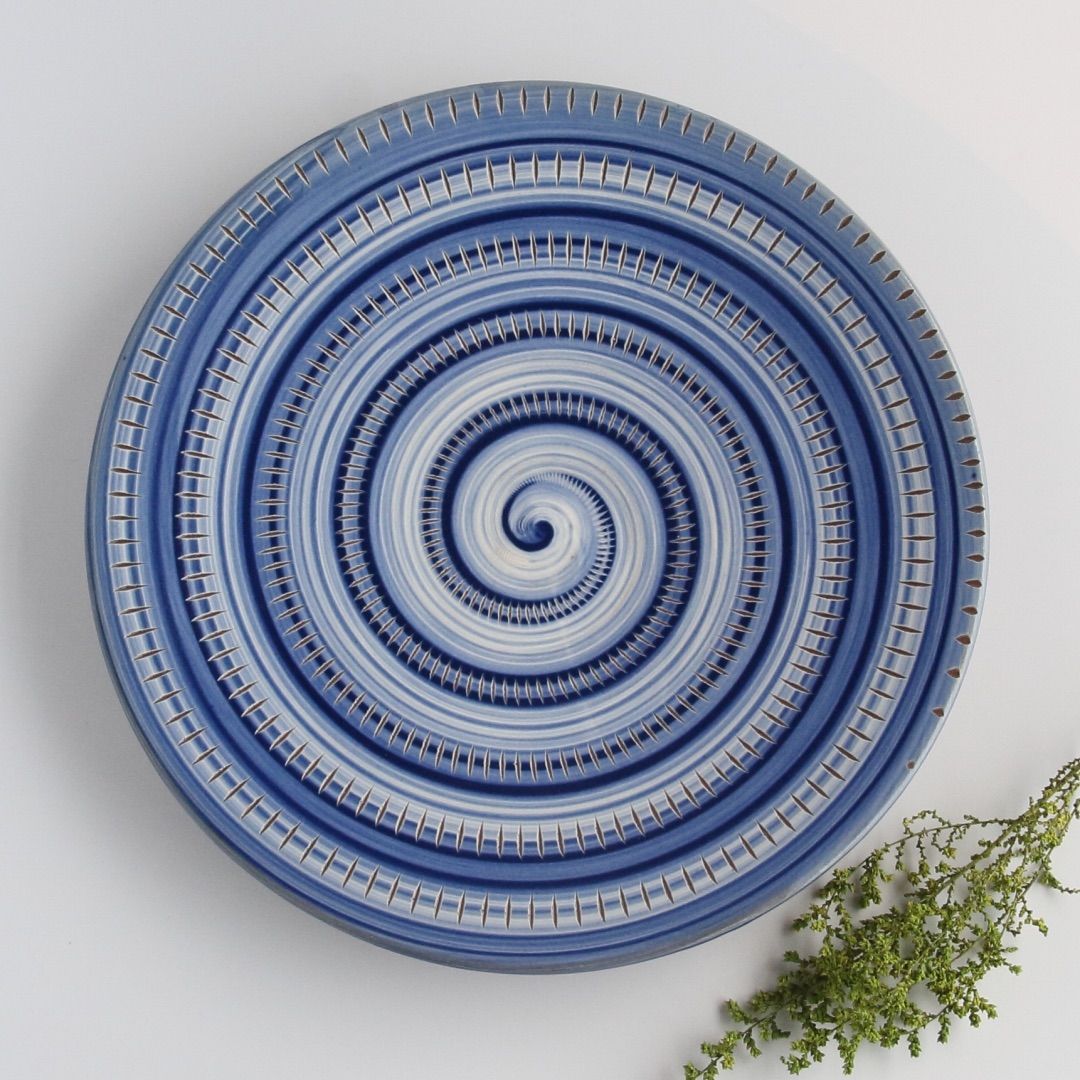 小石原焼 マルワ窯 7寸皿 青