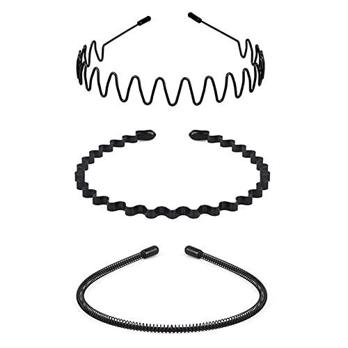 LIKENNY カチューシャ 髪留め 洗顔 ヘアバンド 3本セット メンズ レディース ヘアバンド スプリング ヘアバンド波型 前髪 固定 滑り止め シリコンキャップ付き おしゃれ （ブラック）