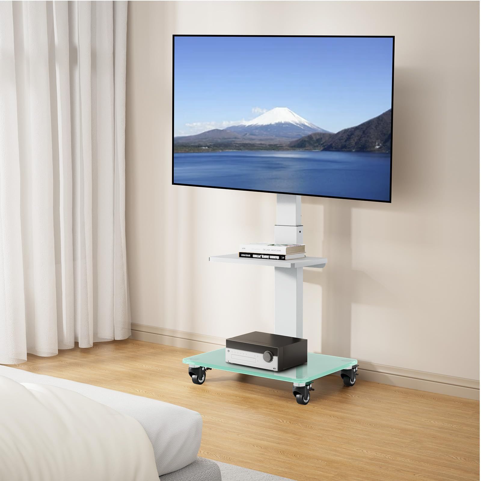 6段階高さ調整 移動式 テレビ台 左右 35度角度調整 stand tv 壁掛け ハイタイプ VESA600×400 tvスタンド 耐荷重40kg 37 75インチ対応 壁寄せ ホワイト キャスター付き テレビスタンド PERLEGEAR