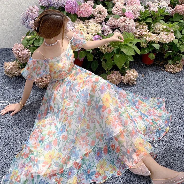 シフォン ロングワンピ フェアリードレス 花柄 パステルカラー 楽天市場】＼14％OFFクーポン／リゾートワンピース レディース