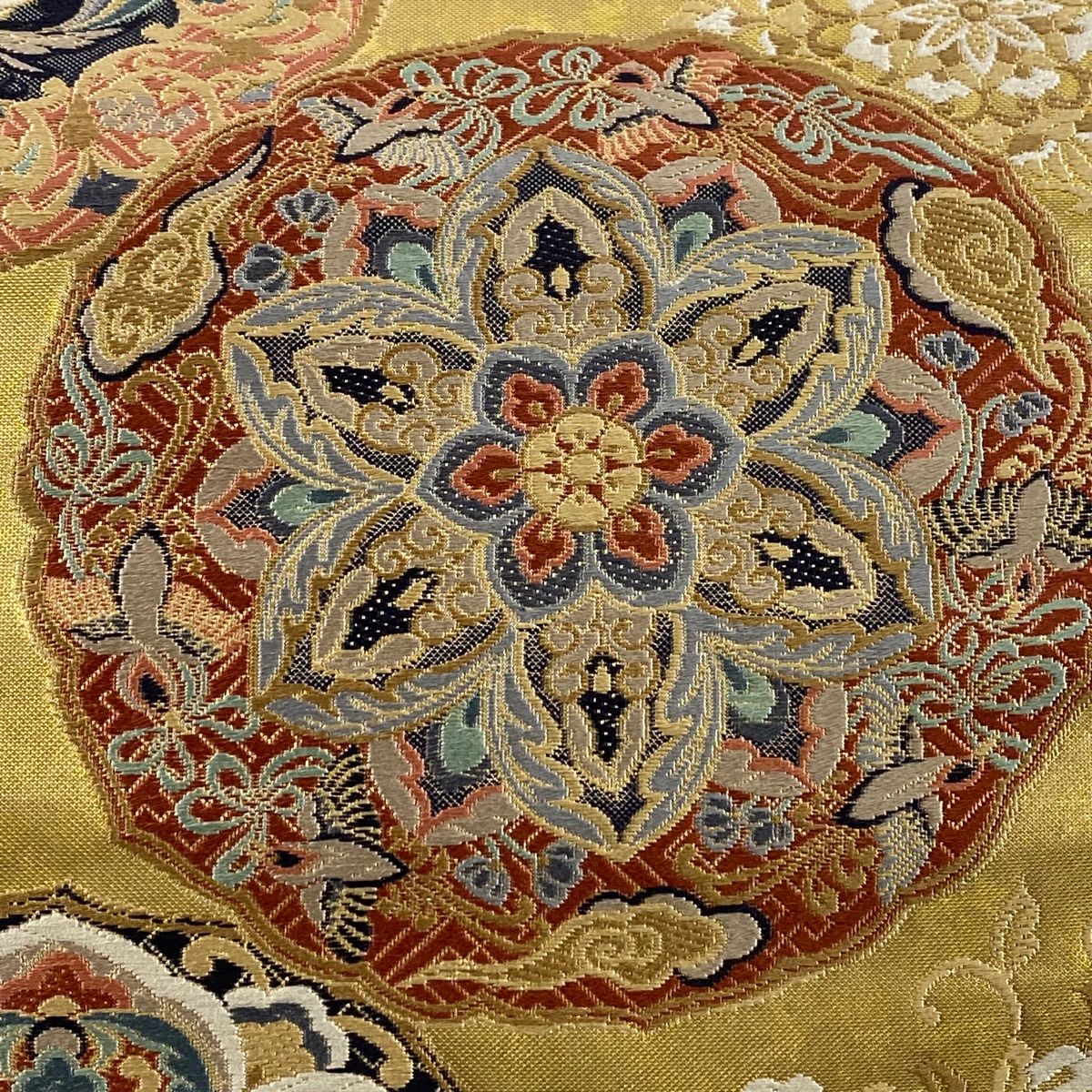 袋帯 美品 秀品 華文 鳳凰 刺繍 箔 金色 六通 正絹 【中古