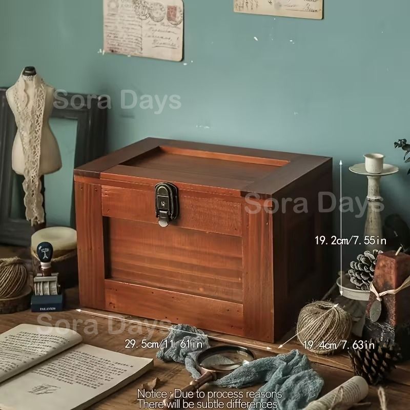 チェスト キャビネット 木箱 ヴィンテージ風 アンティーク調 ナチュラル おしゃれ インテリア 北欧 収納 蓋付き フリップトップ 卓上 木製 29.5×19.4×19.2cm