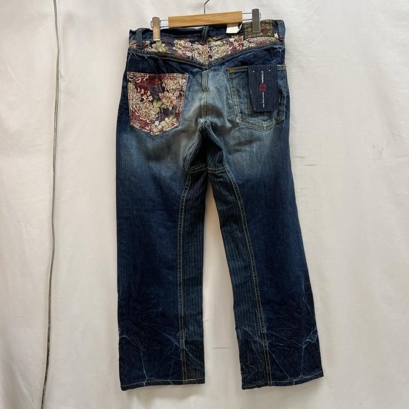 【美品】エターナル　備中倉敷工房　和柄 デニムパンツ　ヴィンテージ加工 ETERNAL エターナル パンツ デニム、ジーンズ 備中倉敷工房 和柄