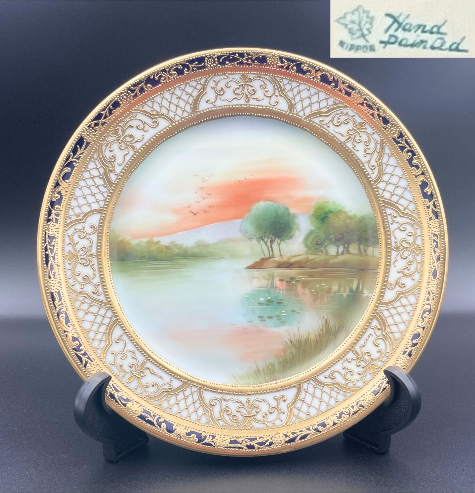 アンティーク美品　里帰りノリタケ 希少】初期オールドノリタケ プレート アンティーク 湖畔風景 金