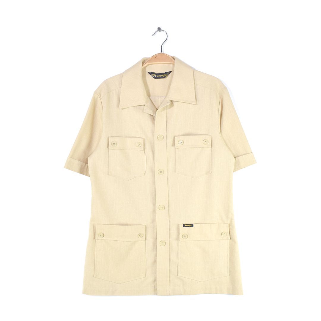 70s ラングラー ヴィンテージ サファリジャケット シャツジャケット 半袖 アースカラー ベージュ wrangler サイズM相当 古着 @DZ0554