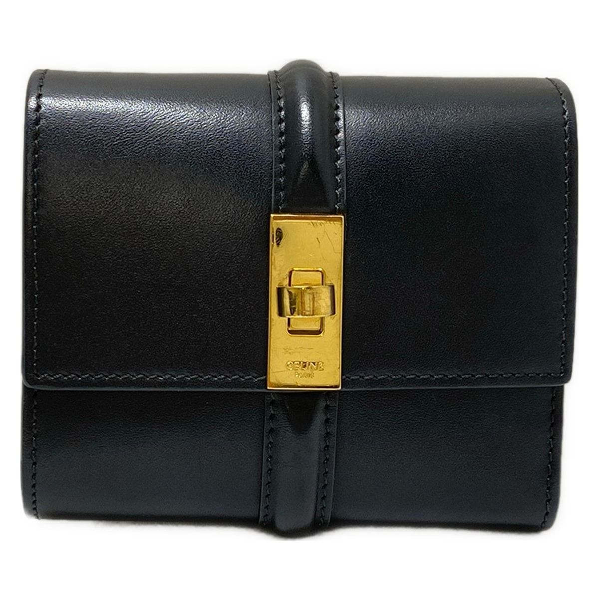 CELINE セリーヌ 3つ折り財布 スモール トリフォールドウォレット 16 10F523CQ7.38NO 黒×ゴールド