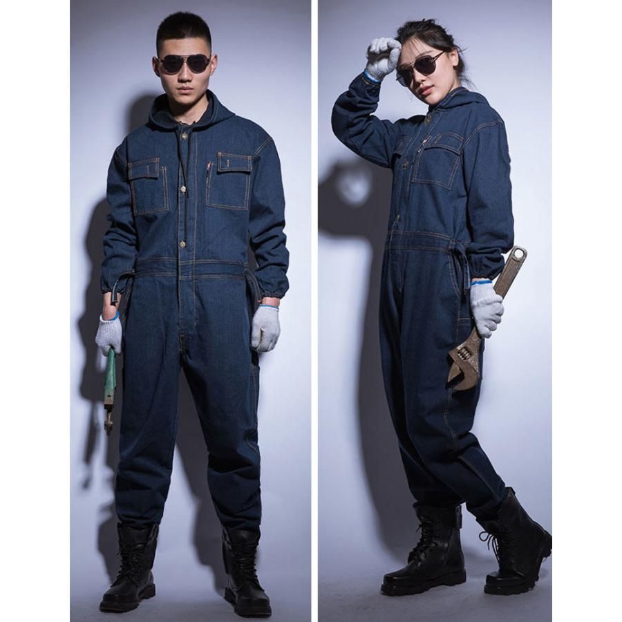 デニム作業服 作業着セットアップ メンズ オーバーオール ジャケット+ズボン おしゃれ ワークウェア 現場作業 ワークマン