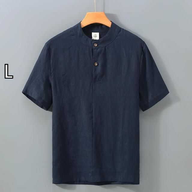 L メンズ ファッション 服 男性用 オシャレ シンプル 大人 かっこいい 大きいサイズ ストリート 紳士服 レトロ リネン 半袖 シャツ リネン ハイエンド フル リネン 通気性 シャツ