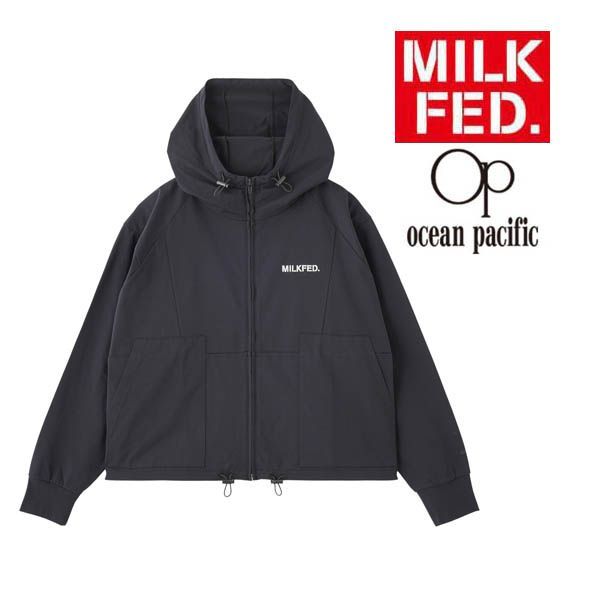 ミルクフェド 水着 ラッシュガード パーカー MILKFED OP RASH GUARD ZIP HOODIE 103252012001 レディース 黒 ブラック ホワイト 白 オーシャンパシフィック ジップアップパーカー フーディ プール UVカット