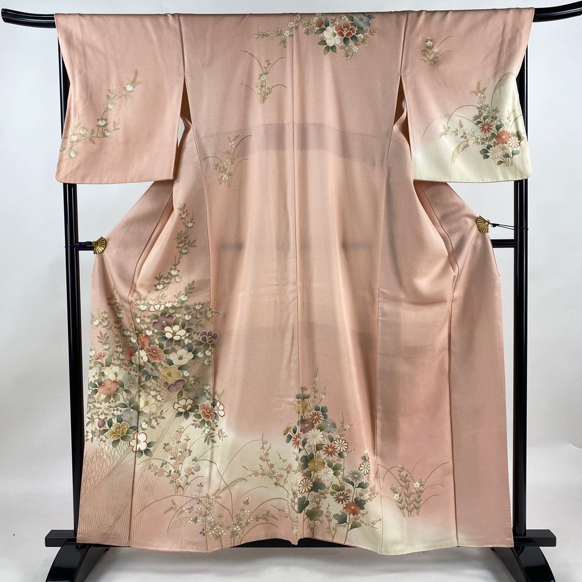 訪問着 身丈157cm 裄丈68cm L 袷 椿 橘 金彩 ぼかし ピンク 正絹 名品