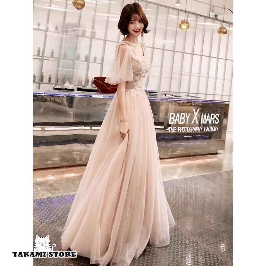 ウェディングドレス カラードレス 花柄 刺繍 リボン チュール レース  