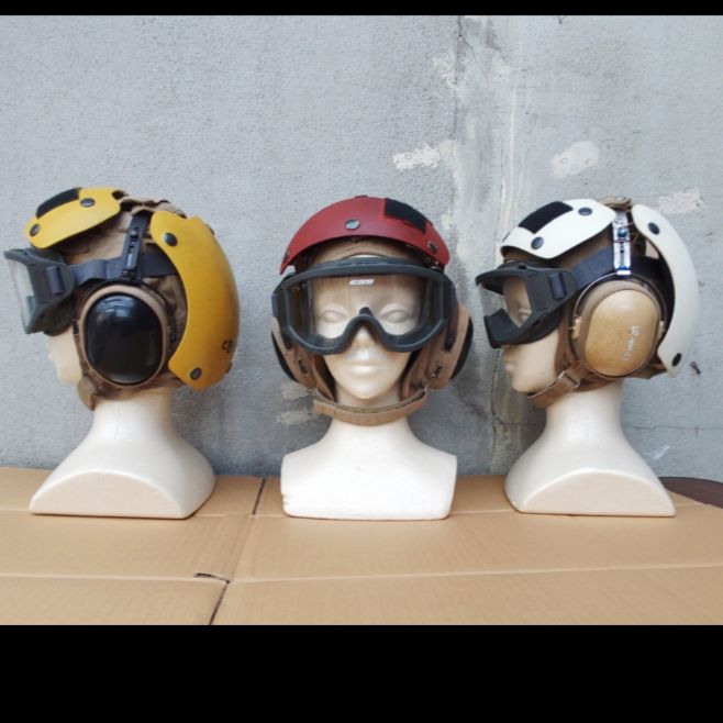 米軍実物 放 ESSゴーグル-耐衝撃デッキクルーヘルメット ホワイト