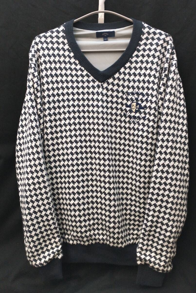 Callaway WOOL SWEATER キャロウェイ ウール 千鳥柄 セーター LL ゴルフ ウエア 白 黒 ブラック ホワイト 241-5260631 店舗受取可 Callaway WOOL SWEATER キャロウェイ ウール 千鳥柄 セーター LL