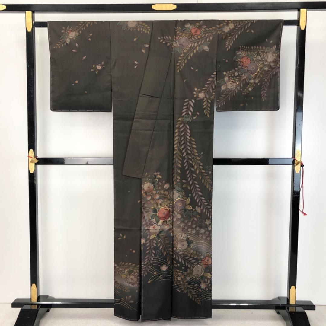 訪問着 染大島 辻が花模様 しつけ糸 消炭色 K-5151 - メルカリ