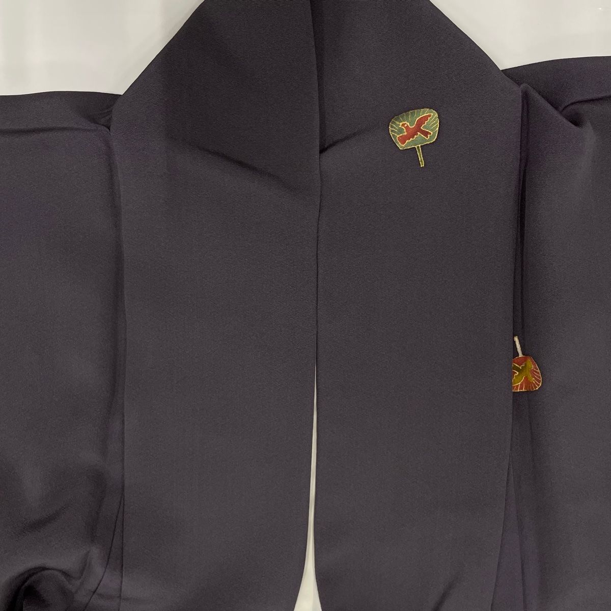 小紋 身丈158cm 裄丈62.5cm S 袷 団扇 天狗 金彩 紫 正絹 名品 【中古  