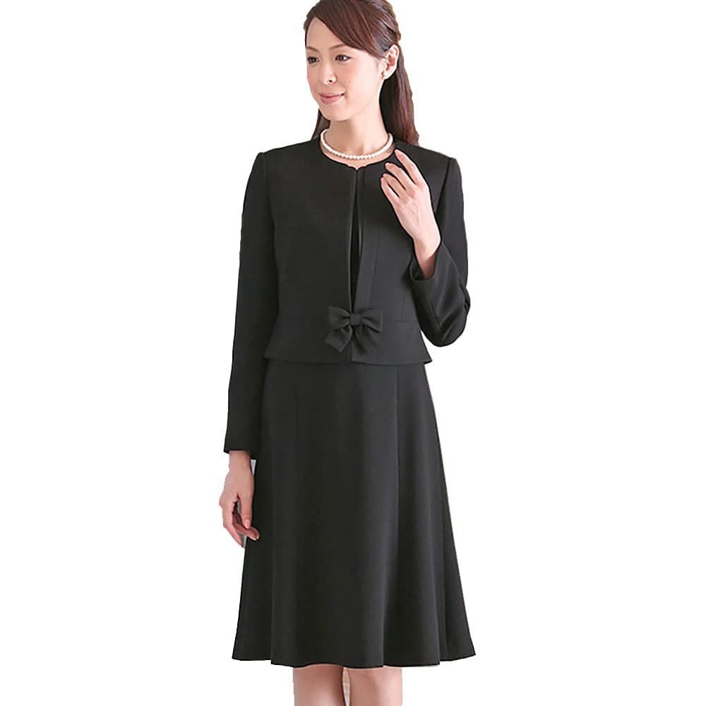 東京ソワール 喪服 ブラックフォーマル ノーカラー スーツ ワンピース ジャケット ワンピース レディース 3603702 9号