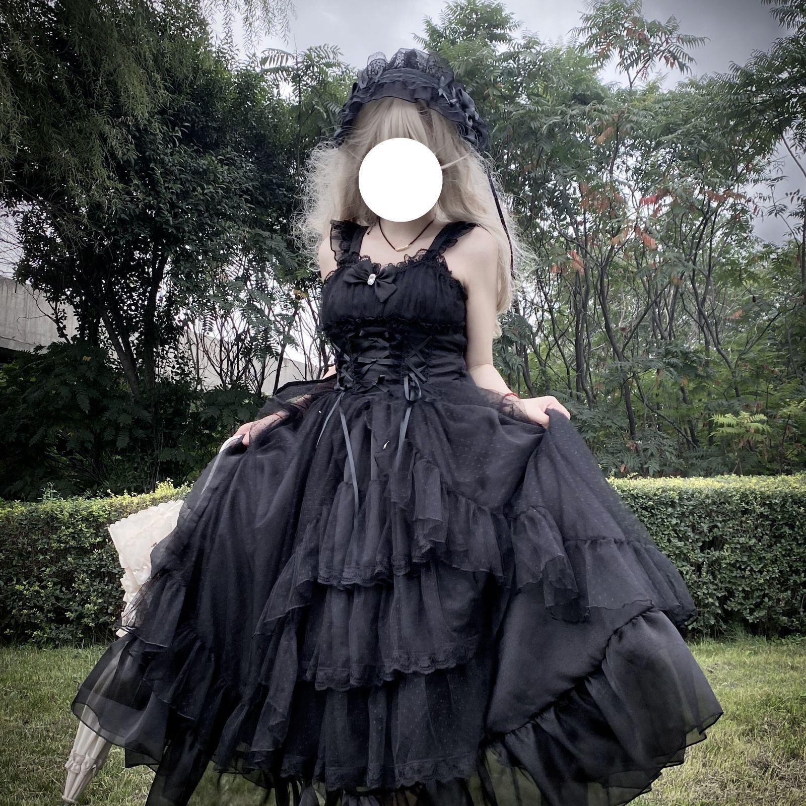 月光奏曲 ロリータ JSK ジャンパースカート クラシカル 甘ロリ 夢かわいい レース付き 豪華リボン フリルたっぷり 撮影会 お茶会 デート お出かけ コスプレ イベント用 ヘッドドレス＆トレーン追加 花夢堂