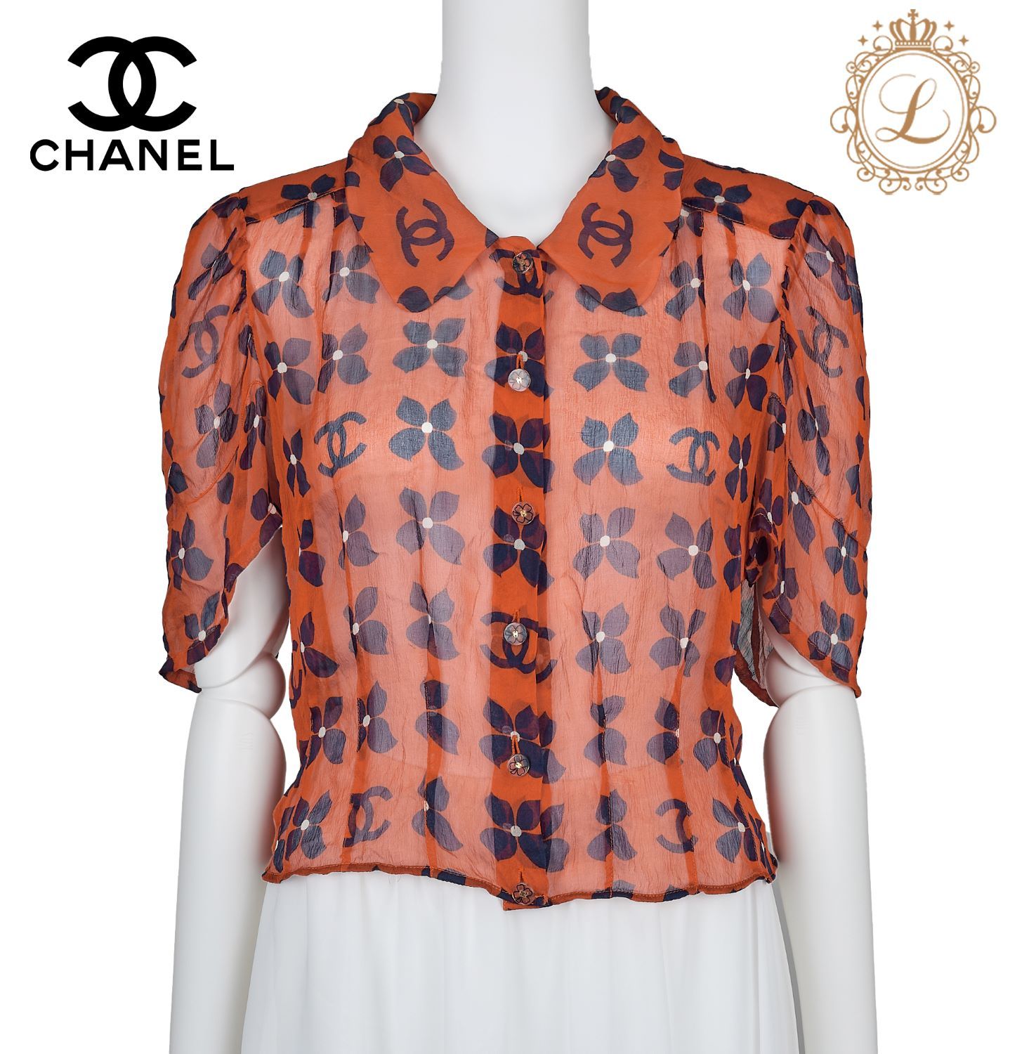 CHANEL シャネル ブラウス 38 返品可CHANEL シャネル ココマーク 花柄 