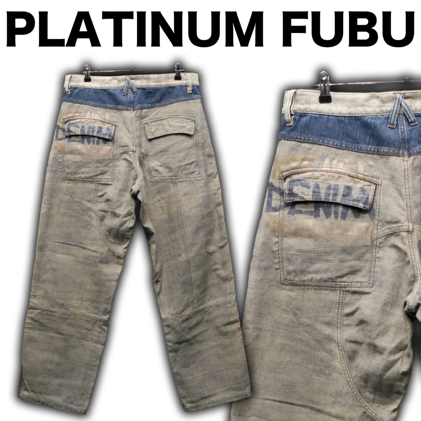 FUBU リバースデニム ペイント 極太 バギーパンツ W38/約92cm FUBU リバースデニム ペイント 極太 バギーパンツ W38/約92cm