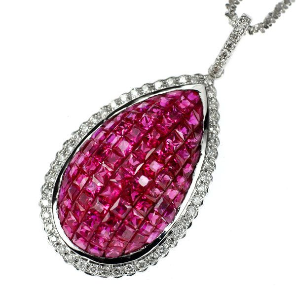 Azuazu❣️ルビーミステリーセッティングネックレス K18WG ルビー ダイヤモンド ペンダントネックレス 6.20ct D0