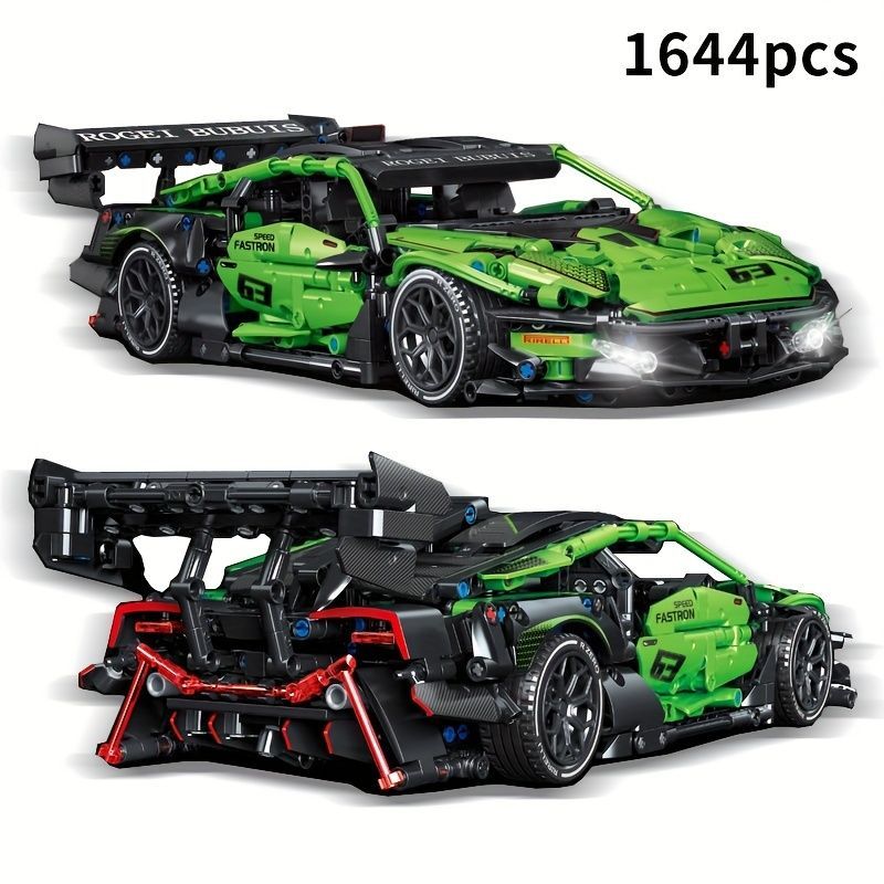 1644ピース テクノロジー メカニカルシリーズ グリーン スーパー スポーツカー シティレーシング スピードカー ビルディングブロック おもちゃ、高難易度組み立ておもちゃ、教育玩具 誕生