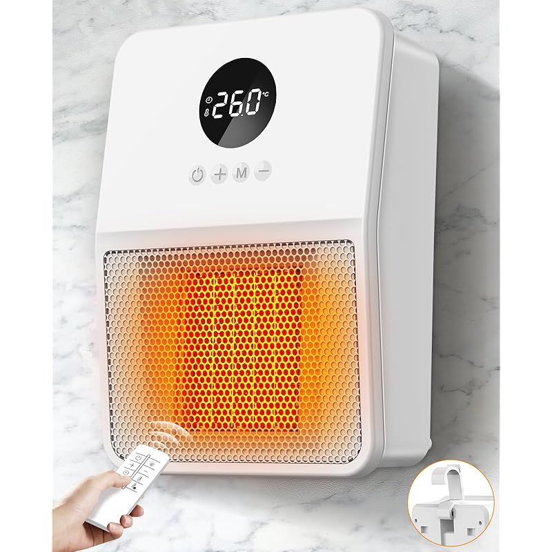 ヒーター 壁掛け セラミックヒーター 壁掛け式 2秒速暖 3way使用 電気ファンヒーター ヒートショック対策 暖房器具 大風量 電気ストーブ ファンヒーター 3段階調整 800W|1200W ディスプレイ表示 切り忘れ防止 二重過熱保護 メモ 1